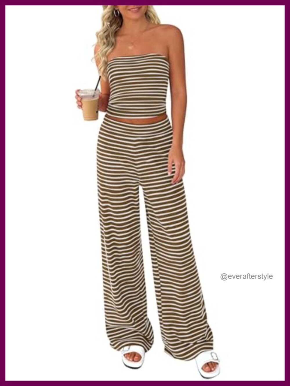 Women's Striped 2 Piece Lounge Set Sleeveless Tube Top Wide Leg Pant Set